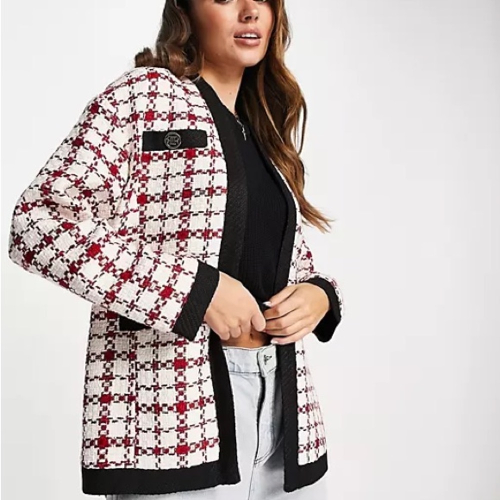 NWT River Island boucle/tweed check jacket in red UK6/US2